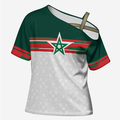 World Football 2026 Morocco Custom Cross Shoulder Shirt African Geometric White Pattern - African Pride