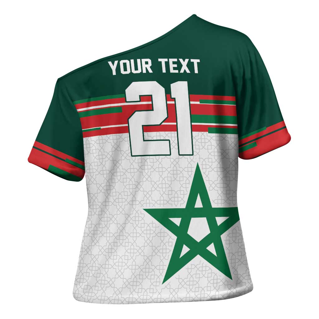 World Football 2026 Morocco Custom Cross Shoulder Shirt African Geometric White Pattern - African Pride