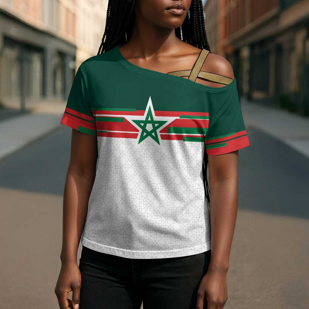 World Football 2026 Morocco Custom Cross Shoulder Shirt African Geometric White Pattern - African Pride