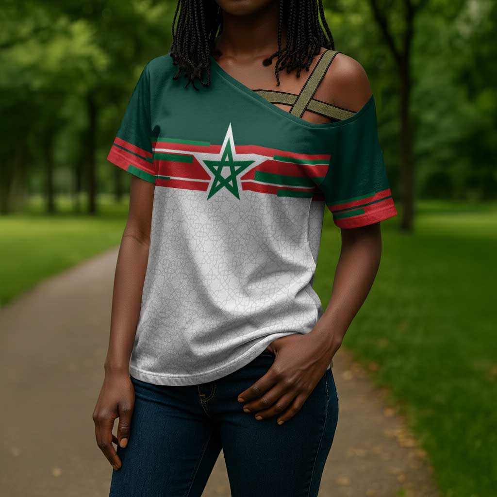 World Football 2026 Morocco Custom Cross Shoulder Shirt African Geometric White Pattern - African Pride