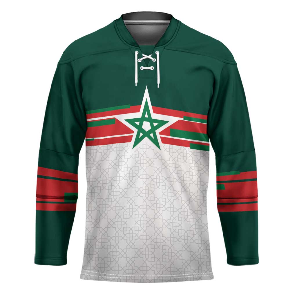 World Football 2026 Morocco Custom Hockey Jersey African Geometric White Pattern - African Pride