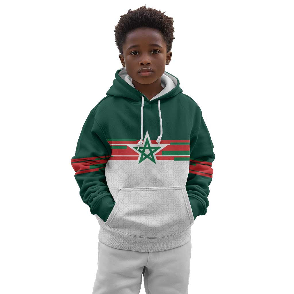 World Football 2026 Morocco Custom Kid Hoodie African Geometric White Pattern - African Pride