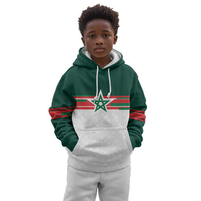 World Football 2026 Morocco Custom Kid Hoodie African Geometric White Pattern - African Pride