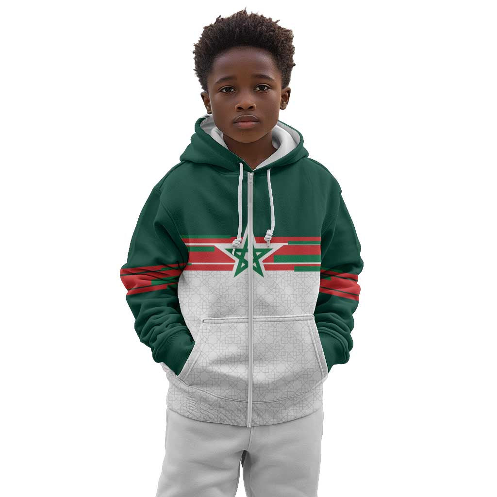 World Football 2026 Morocco Custom Kid Hoodie African Geometric White Pattern - African Pride