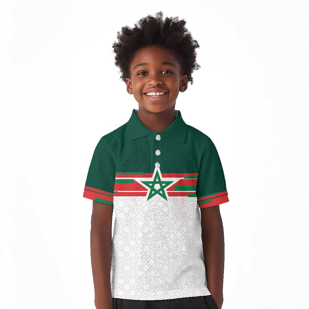 World Football 2026 Morocco Custom Kid Polo Shirt African Geometric White Pattern - African Pride