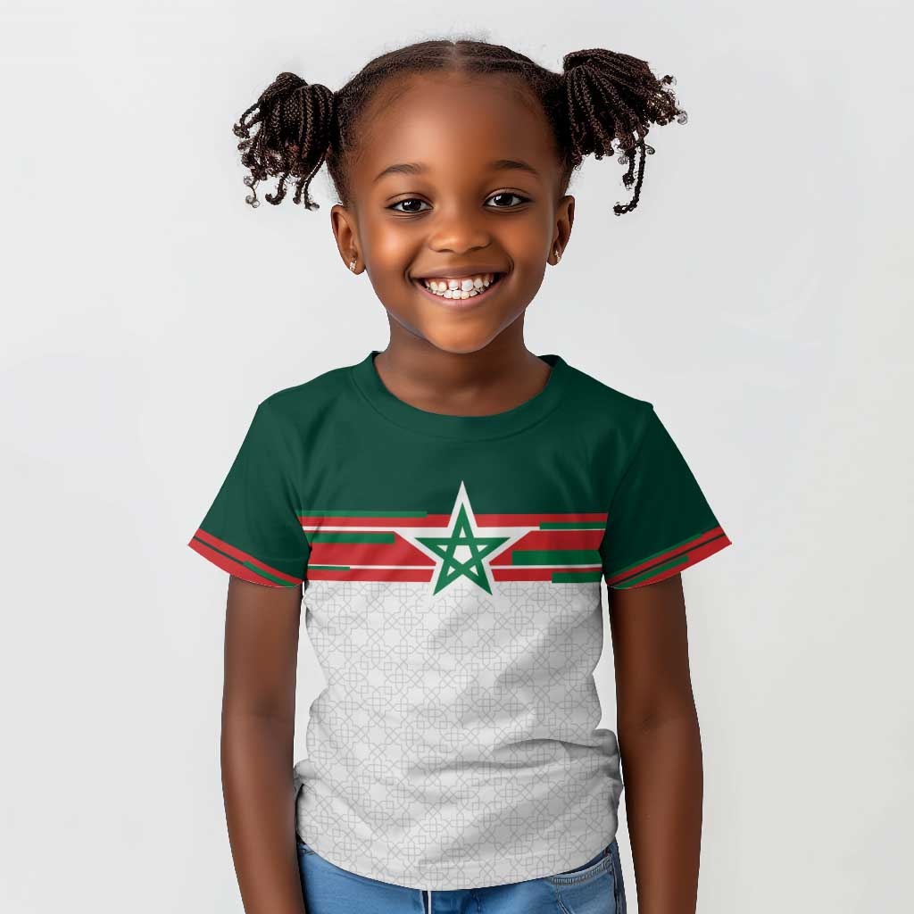 World Football 2026 Morocco Custom Kid T shirt African Geometric White Pattern - African Pride
