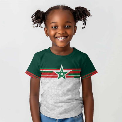 World Football 2026 Morocco Custom Kid T shirt African Geometric White Pattern - African Pride