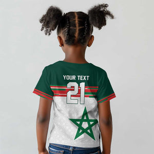 World Football 2026 Morocco Custom Kid T shirt African Geometric White Pattern - African Pride