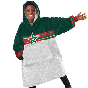 World Football 2026 Morocco Custom Kid Wearable Blanket Hoodie African Geometric White Pattern - African Pride
