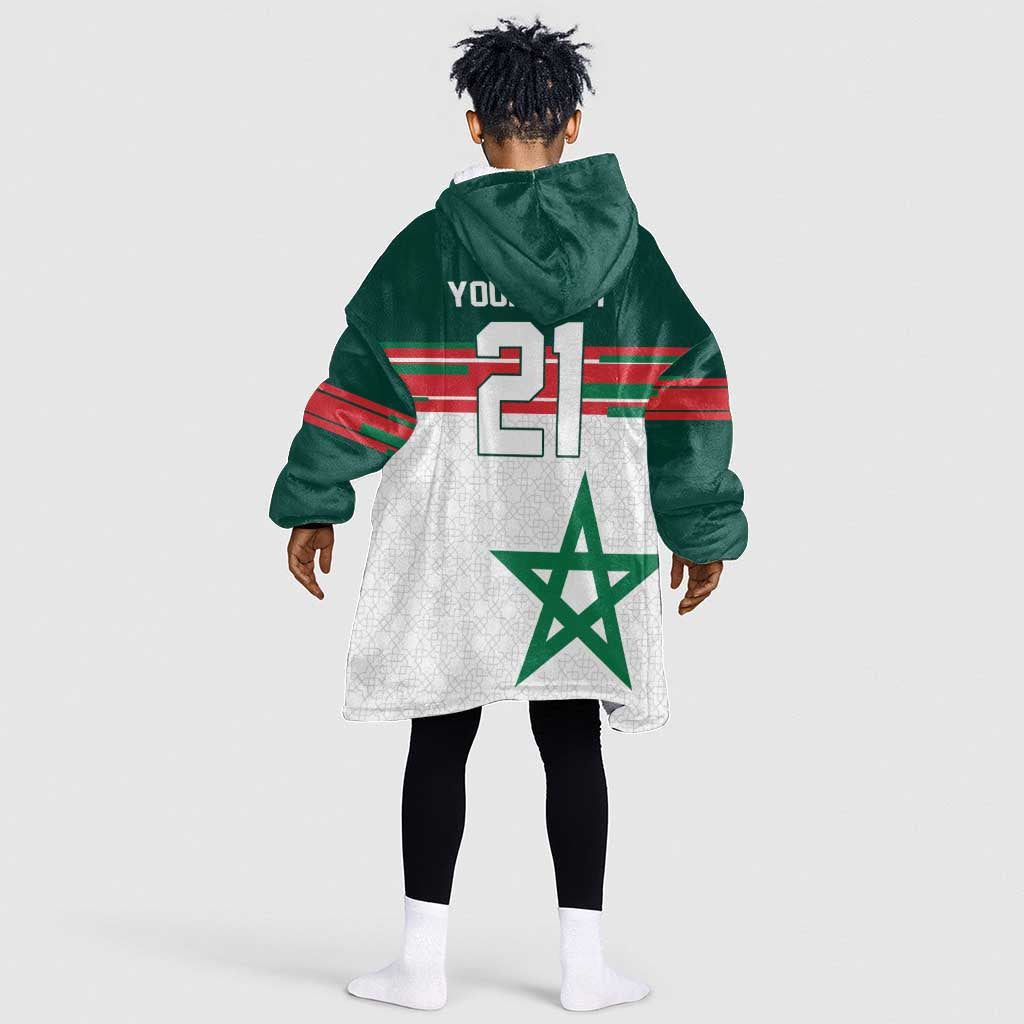 World Football 2026 Morocco Custom Kid Wearable Blanket Hoodie African Geometric White Pattern - African Pride