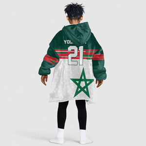World Football 2026 Morocco Custom Kid Wearable Blanket Hoodie African Geometric White Pattern - African Pride
