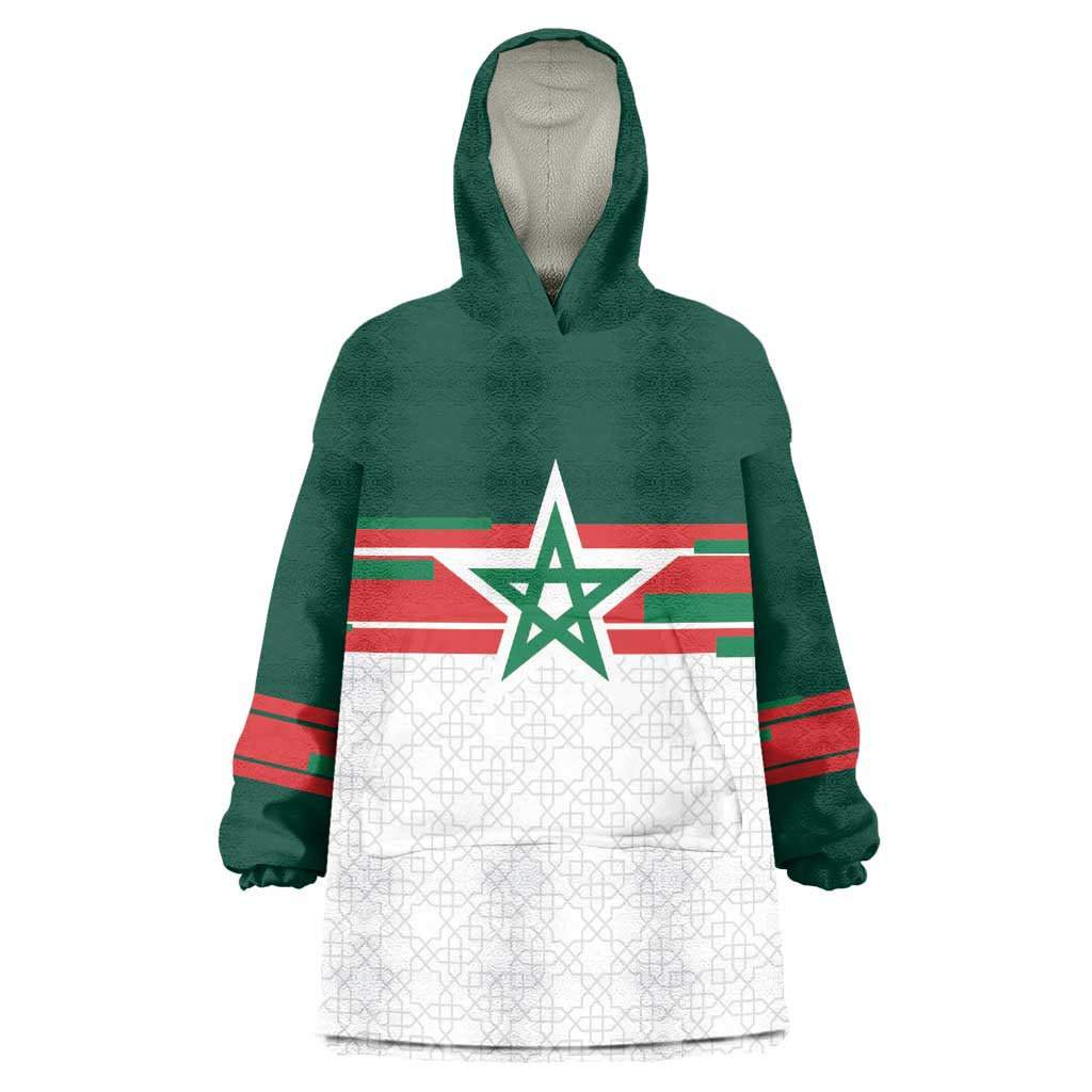 World Football 2026 Morocco Custom Kid Wearable Blanket Hoodie African Geometric White Pattern - African Pride