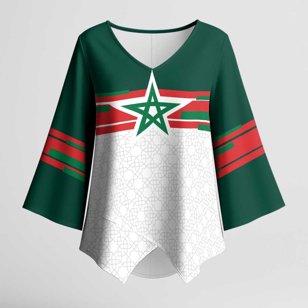 World Football 2026 Morocco Custom Kimono Sleeve Blouse African Geometric White Pattern - African Pride