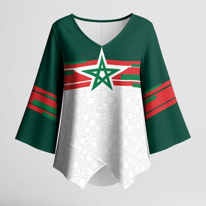 World Football 2026 Morocco Custom Kimono Sleeve Blouse African Geometric White Pattern - African Pride