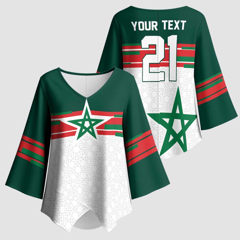 World Football 2026 Morocco Custom Kimono Sleeve Blouse African Geometric White Pattern - African Pride