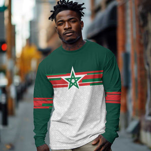 World Football 2026 Morocco Custom Long Sleeve Shirt African Geometric White Pattern - African Pride