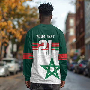 World Football 2026 Morocco Custom Long Sleeve Shirt African Geometric White Pattern - African Pride