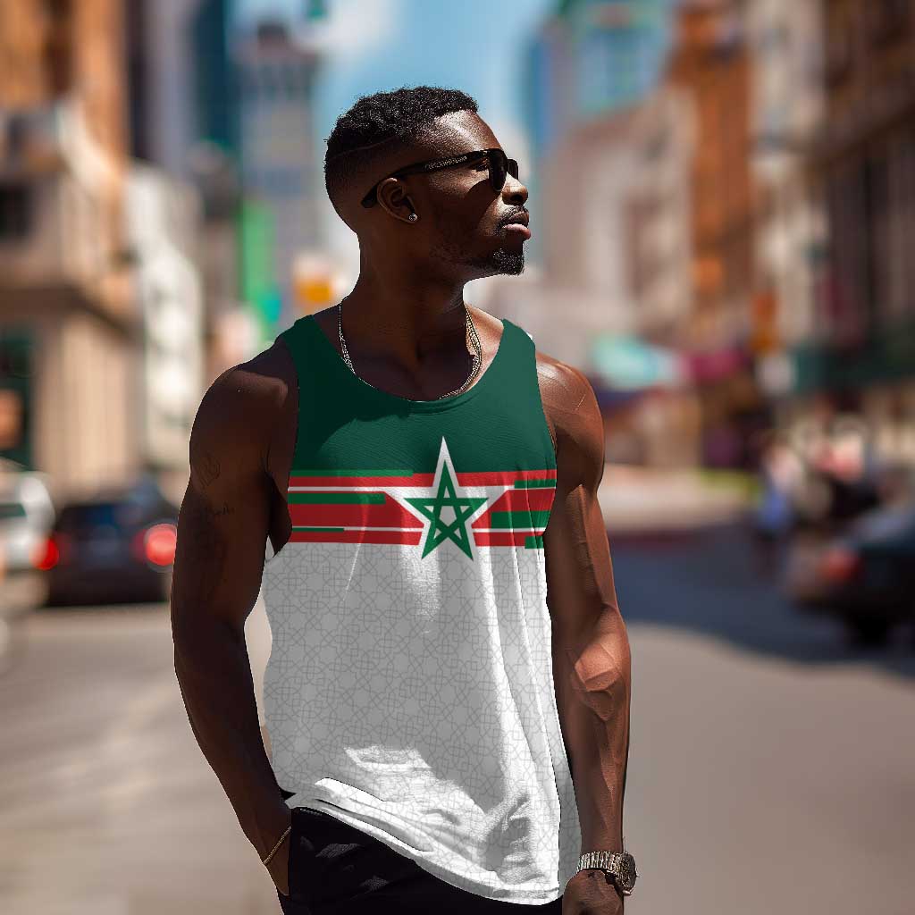 World Football 2026 Morocco Custom Men Tank Top African Geometric White Pattern - African Pride