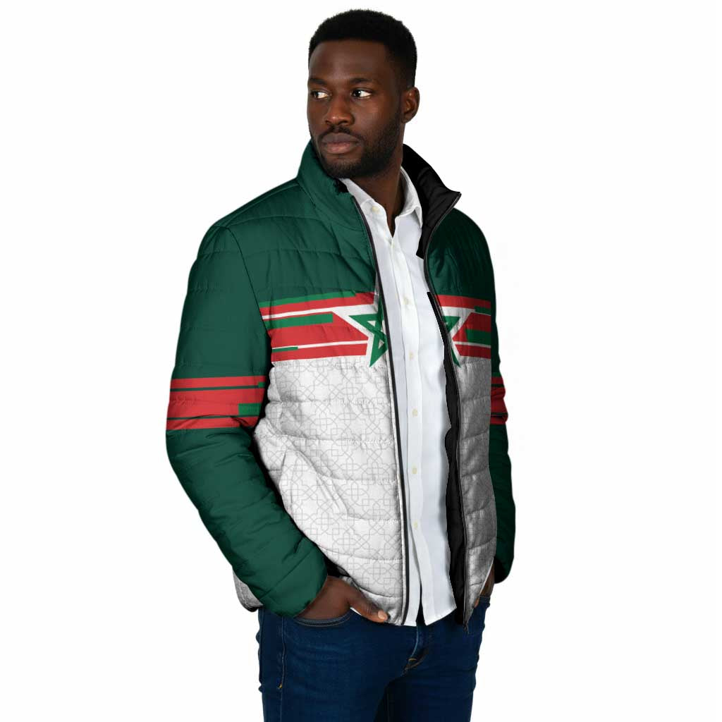 World Football 2026 Morocco Custom Padded Jacket African Geometric White Pattern - African Pride