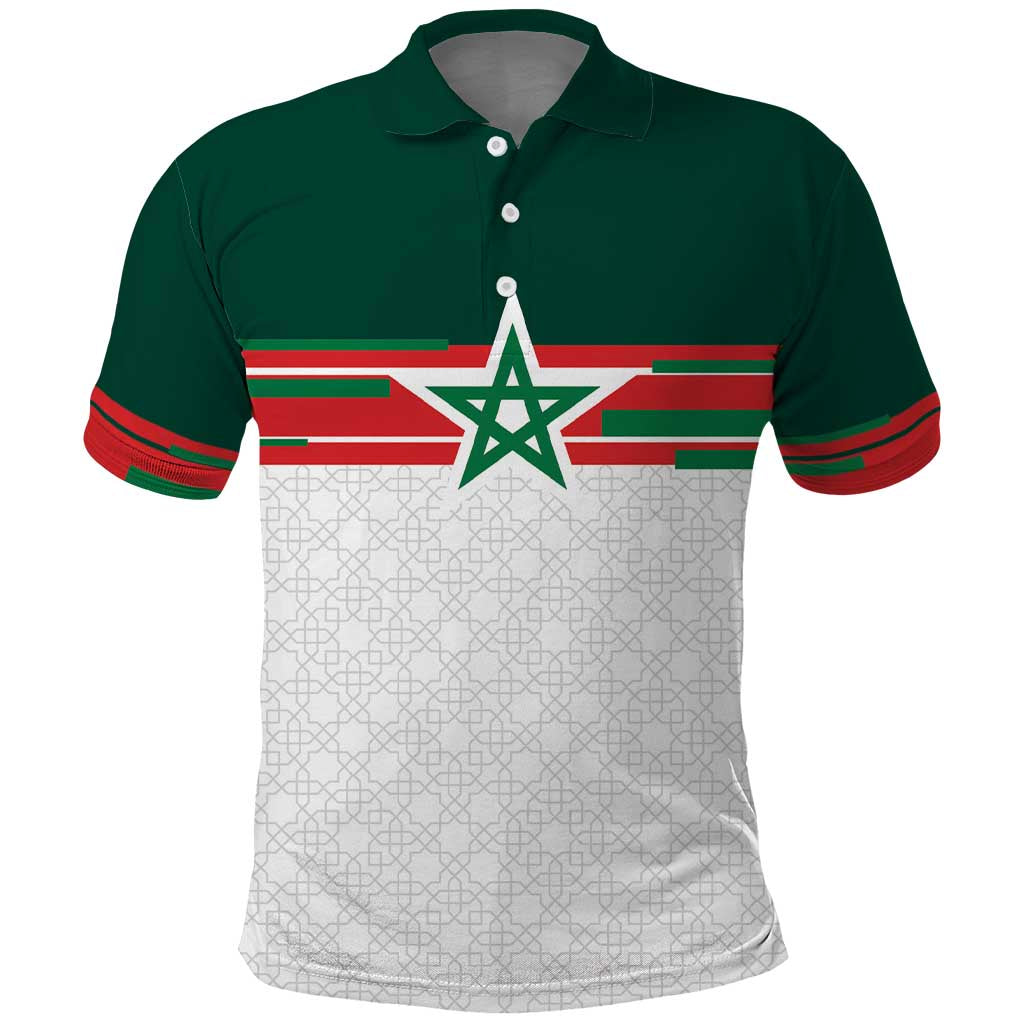 World Football 2026 Morocco Custom Polo Shirt African Geometric White Pattern - African Pride
