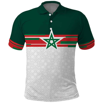 World Football 2026 Morocco Custom Polo Shirt African Geometric White Pattern - African Pride