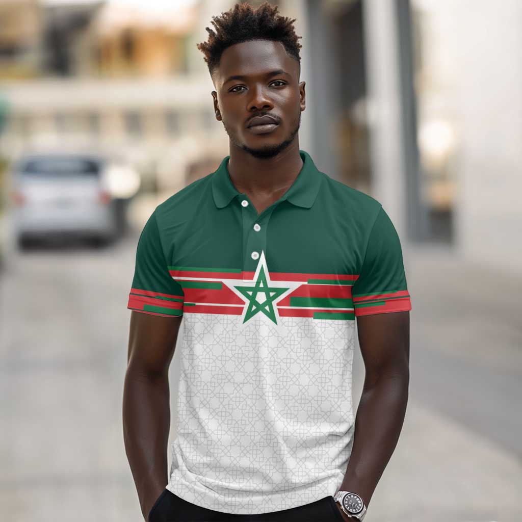 World Football 2026 Morocco Custom Polo Shirt African Geometric White Pattern - African Pride