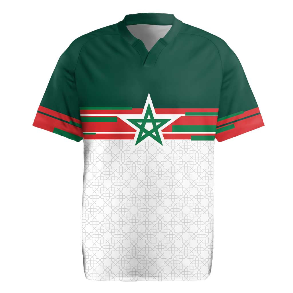 World Football 2026 Morocco Custom Rugby Jersey African Geometric White Pattern - African Pride