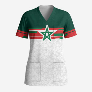 World Football 2026 Morocco Custom Scrub Top African Geometric White Pattern - African Pride