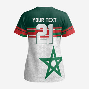 World Football 2026 Morocco Custom Scrub Top African Geometric White Pattern - African Pride