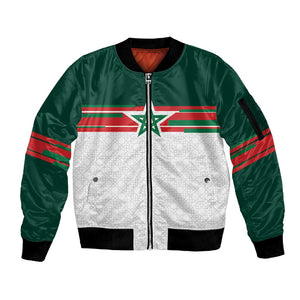 World Football 2026 Morocco Custom Sleeve Zip Bomber Jacket African Geometric White Pattern - African Pride