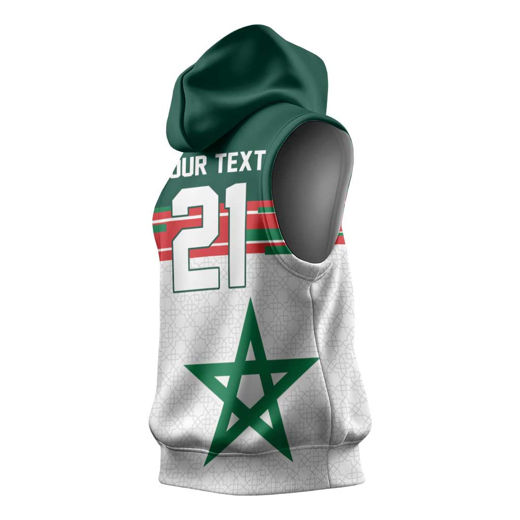 World Football 2026 Morocco Custom Sleeveless Hoodie African Geometric White Pattern - African Pride