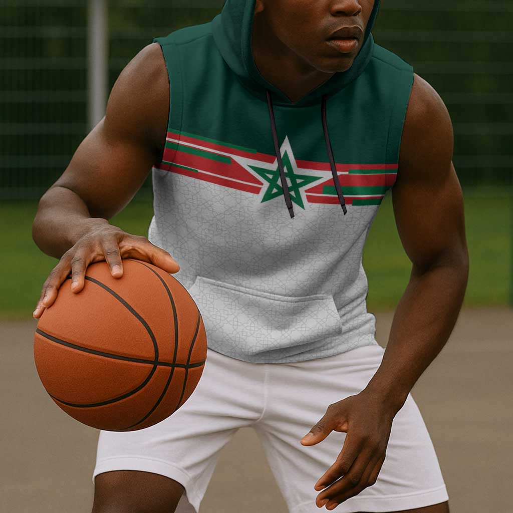 World Football 2026 Morocco Custom Sleeveless Hoodie African Geometric White Pattern - African Pride