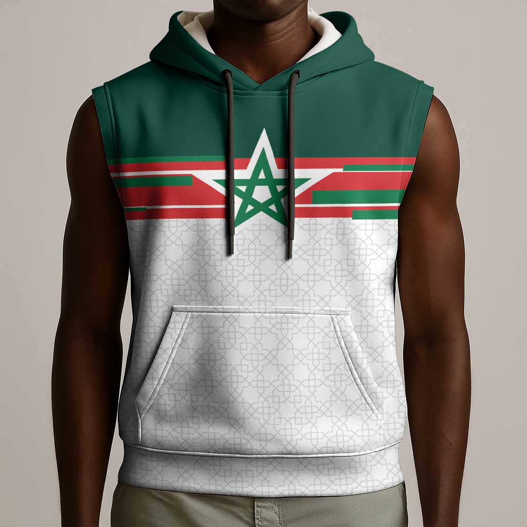 World Football 2026 Morocco Custom Sleeveless Hoodie African Geometric White Pattern - African Pride