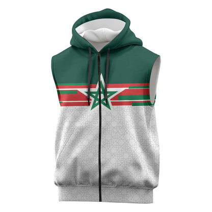 World Football 2026 Morocco Custom Sleeveless Zip Hoodie African Geometric White Pattern - African Pride