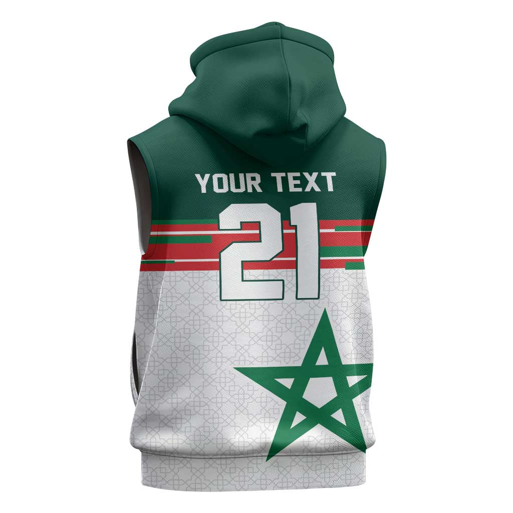 World Football 2026 Morocco Custom Sleeveless Zip Hoodie African Geometric White Pattern - African Pride