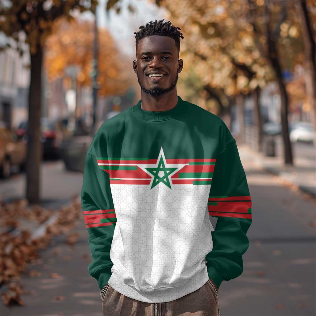 World Football 2026 Morocco Custom Sweatshirt African Geometric White Pattern - African Pride