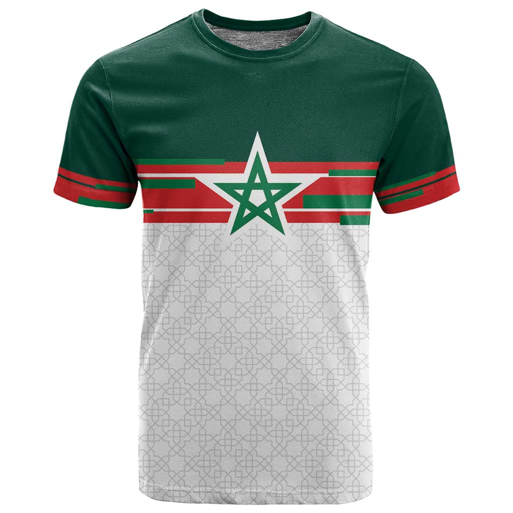 World Football 2026 Morocco Custom T shirt African Geometric White Pattern - African Pride