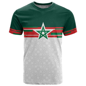 World Football 2026 Morocco Custom T shirt African Geometric White Pattern - African Pride