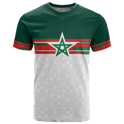 World Football 2026 Morocco Custom T shirt African Geometric White Pattern - African Pride