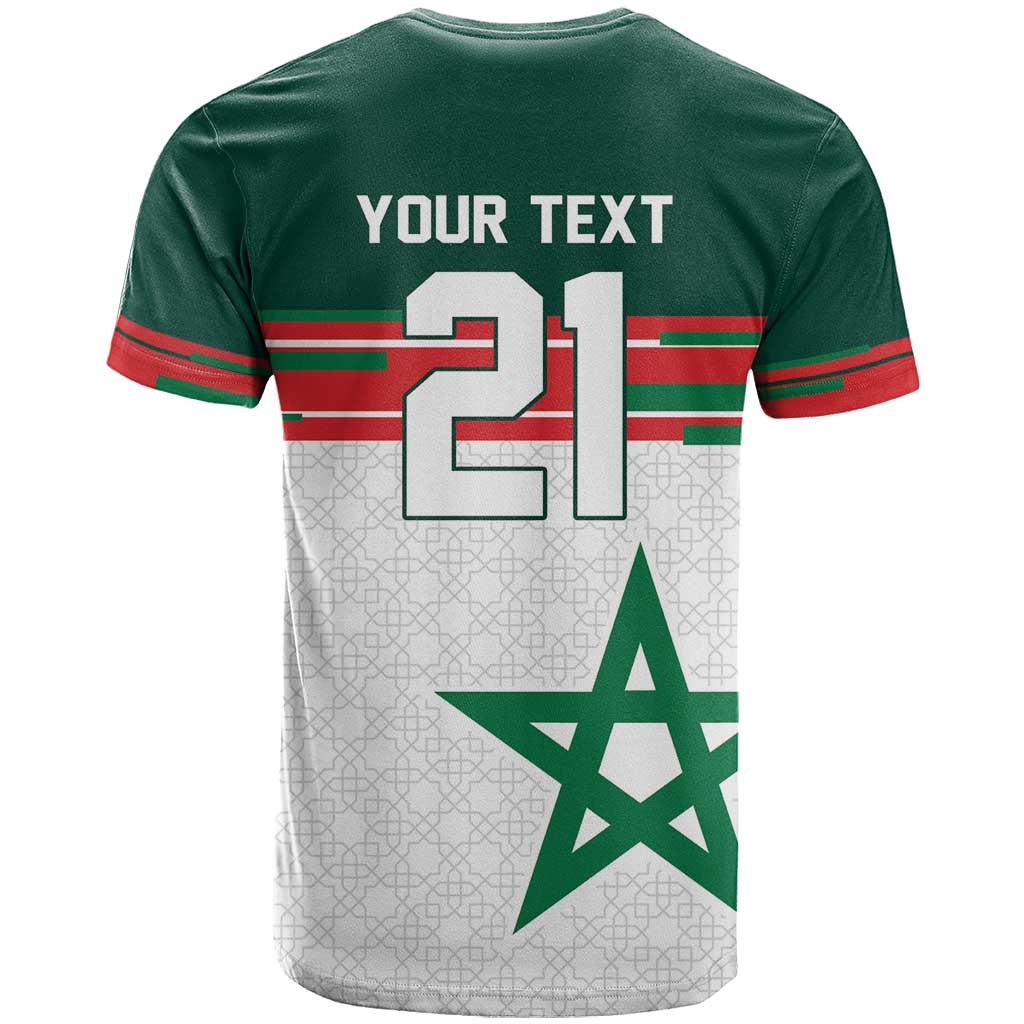 World Football 2026 Morocco Custom T shirt African Geometric White Pattern - African Pride