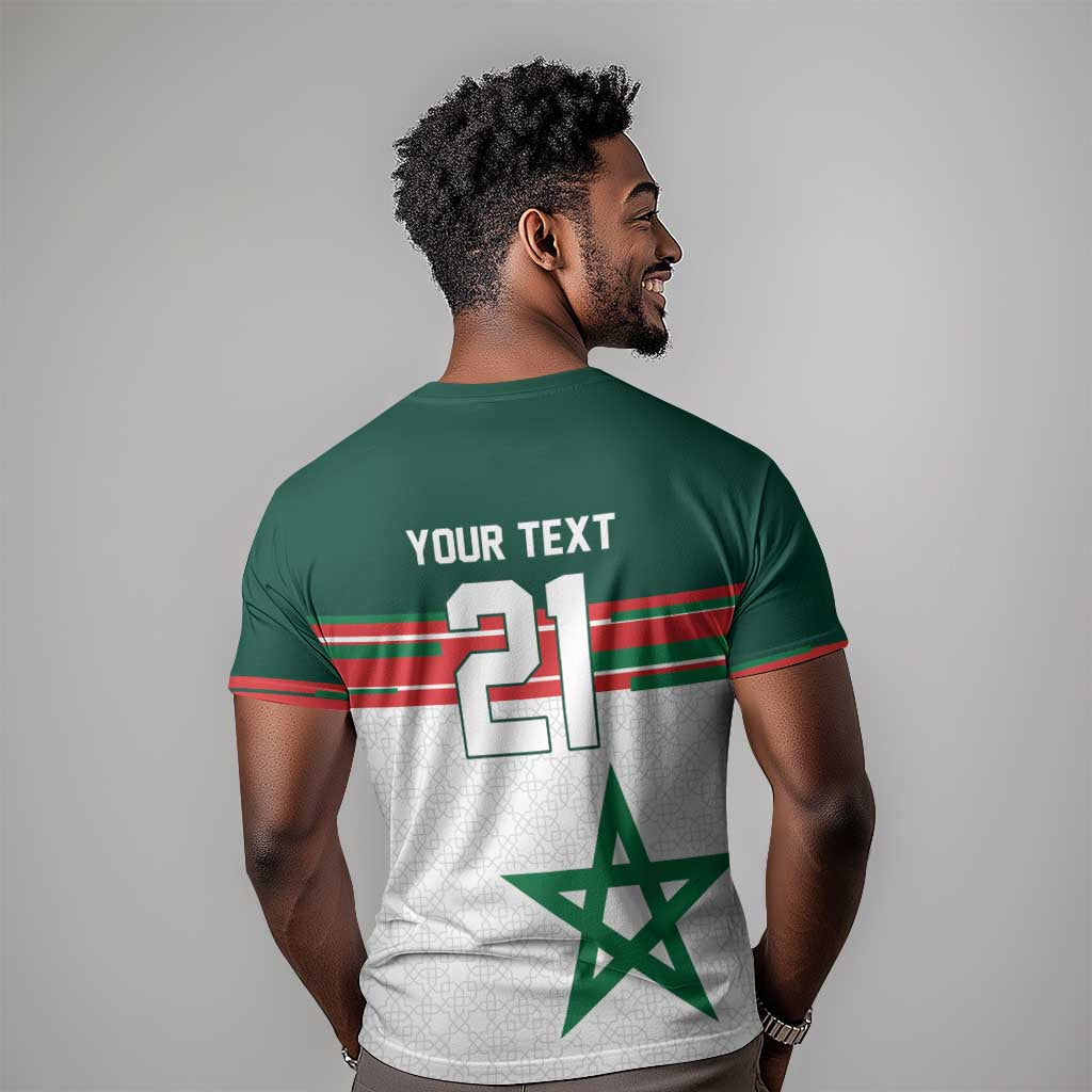 World Football 2026 Morocco Custom T shirt African Geometric White Pattern - African Pride