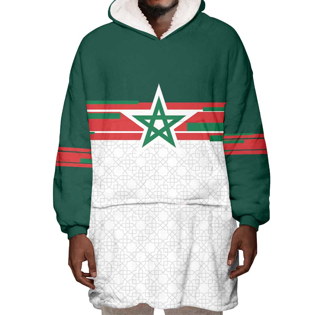 World Football 2026 Morocco Custom Wearable Blanket Hoodie African Geometric White Pattern - African Pride