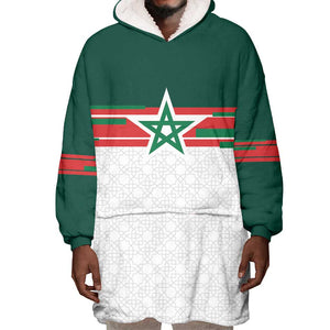 World Football 2026 Morocco Custom Wearable Blanket Hoodie African Geometric White Pattern - African Pride