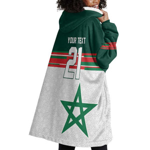 World Football 2026 Morocco Custom Wearable Blanket Hoodie African Geometric White Pattern - African Pride