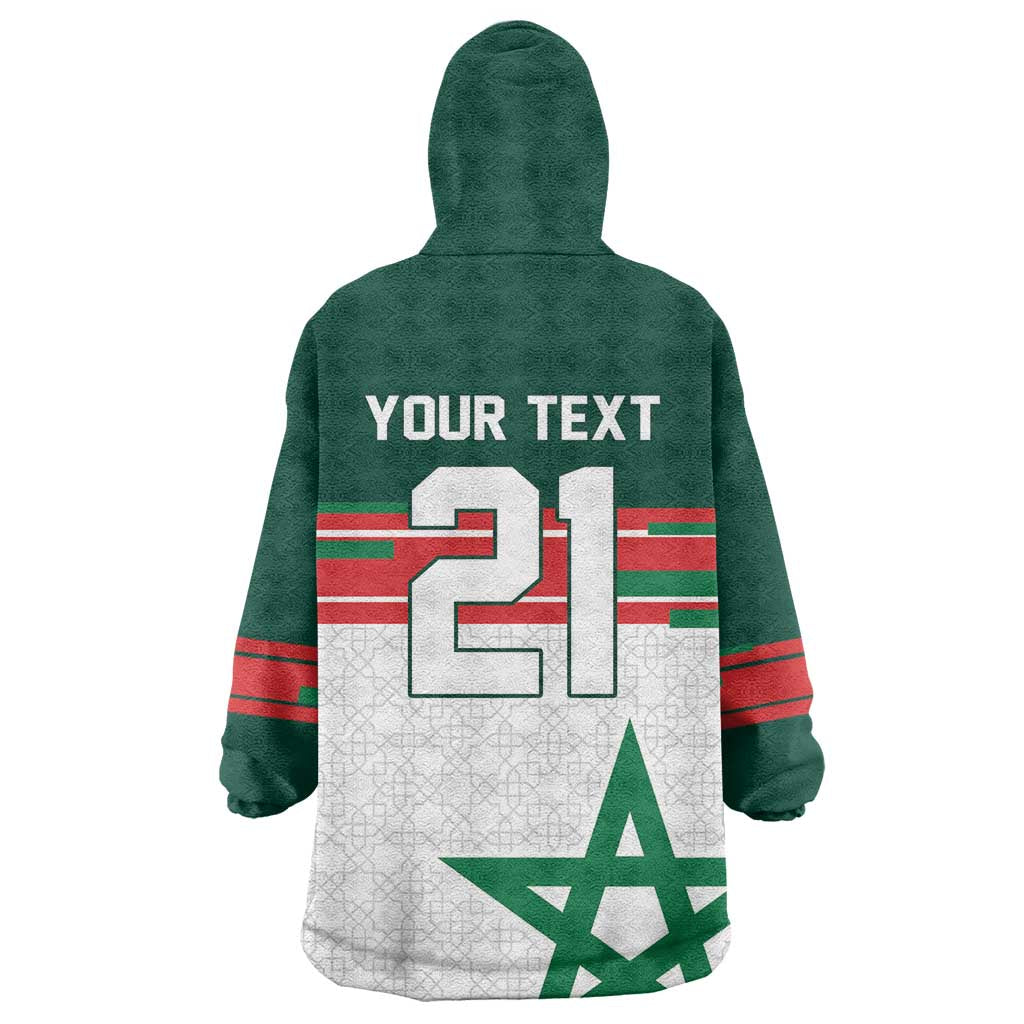 World Football 2026 Morocco Custom Wearable Blanket Hoodie African Geometric White Pattern - African Pride