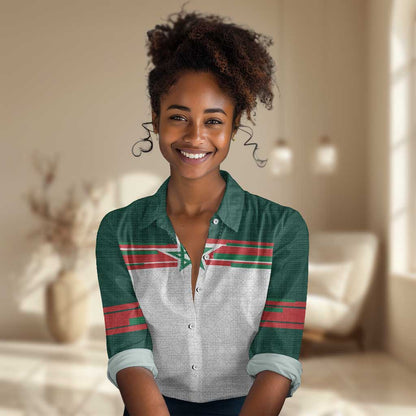 World Football 2026 Morocco Custom Women Casual Shirt African Geometric White Pattern - African Pride