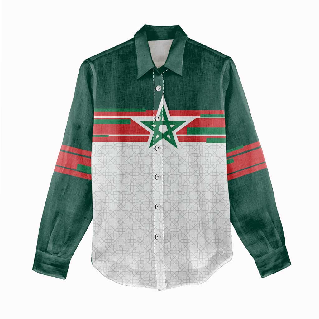 World Football 2026 Morocco Custom Women Casual Shirt African Geometric White Pattern - African Pride