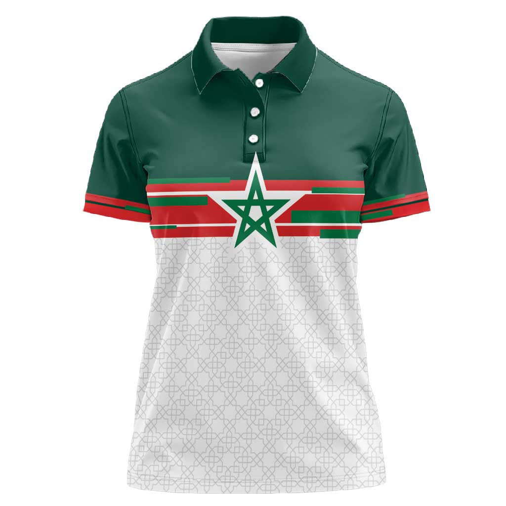 World Football 2026 Morocco Custom Women Polo Shirt African Geometric White Pattern - African Pride