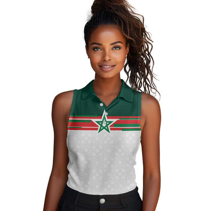 World Football 2026 Morocco Custom Women Sleeveless Polo Shirt African Geometric White Pattern - African Pride