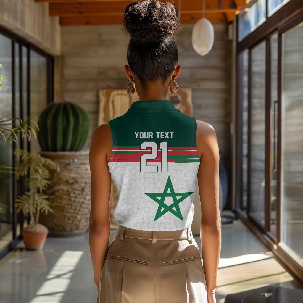 World Football 2026 Morocco Custom Women Sleeveless Polo Shirt African Geometric White Pattern - African Pride